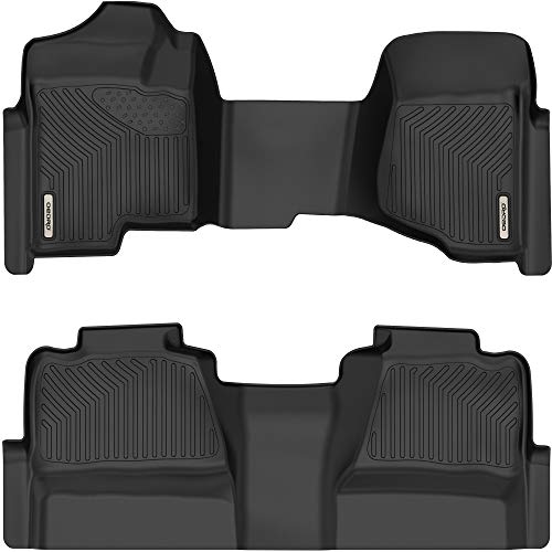 OEDRO Floor Mats Compatible with 2007-2013 Silverado/Sierra 1500-2007-2014 Silverado/Sierra 2500/3500 HD Crew Cab, Unique Black TPE All-Weather Guard Includes 1st and 2nd Row: Full Set Liners