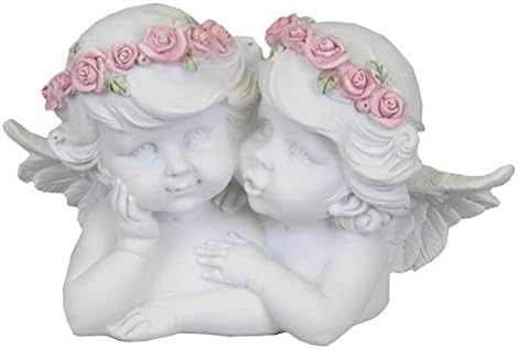 Sassy HomeSassy Home Boy & Girl White Cherub Ornament with Pink Flower Crown, one Colour, 13 x 18 x 13cm