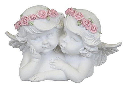 Sassy HomeSassy Home Boy & Girl White Cherub Ornament with Pink Flower Crown, one Colour, 13 x 18 x 13cm