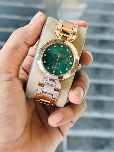 Image of styledose Women Analogue Wrist Watches for Women's & Girls&Ladies Diamond Studded Dial Rosegold Colored Stylish Bracelet Strap