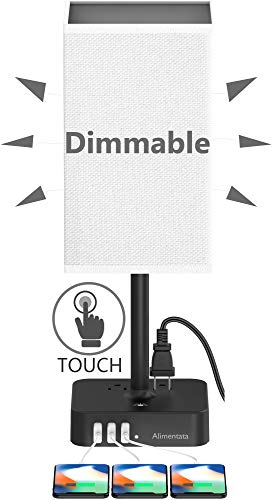 Alimentata Touch Control 3 Way Dimmable Bedside Table Lamp with 3 USB Charging