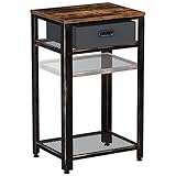Rolanstar Tall Side Table, Telephone Table with Storage Bin, Industrial End Table with Height Adjustable Mesh Shelves and Stable Metal Frame, Retro Nightstand, Rustic Brown