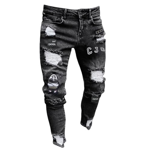 Ripped Jeans for Men Stacked Skinny Jeans Distressed Destroyed Slim Fit Pencil Straight Leg Denim Pants2