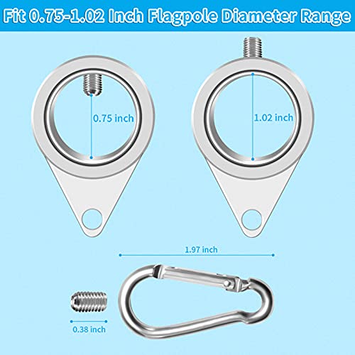 REERON 1\" Flag Pole Rings Clips 360° Rotating Flagpole Swivels Clips Flag Mounting Rings - Aluminum Alloy Anti Furling Flagpole Rings Flag Parts Kit for 0.75-1.02 Inch Diameter Pole (Silver - 4PCS)