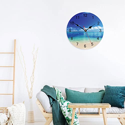 Image of TAHEAT Coastal Beach Wall Clock, Blue Nautical Bathroom Decor, Decorative Battery Operated Silent Non Ticking Wall Clocks for Living Room Kitchen Bedroom Office, 12 Inch