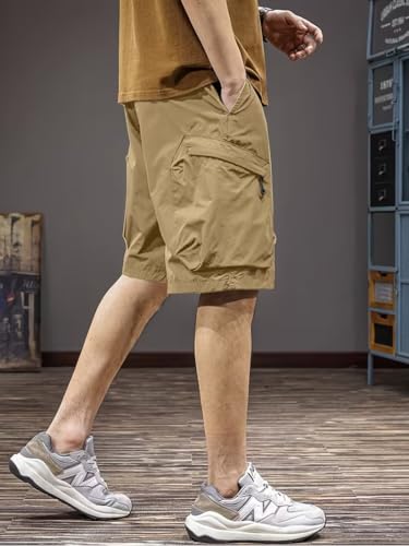 Image of Men's 100% Pure Cotton Cargo Shorts | Regular Fit Solid Knee Length Shorts with Multiple Utility Pockets | Casual Outdoor Summer Shorts for Men