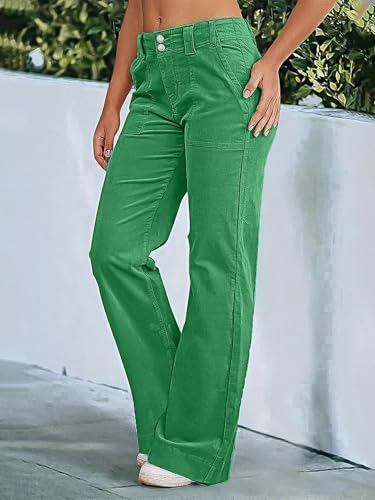 Flamingals Women's Wide Leg Pants for Women Mid Waist Dress Flare Straight Leg Corduroy Pants Workout Jeans Trendy3