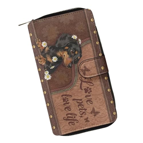 Image of COEQINE Ladies Wallets Pink Leopard Heart Black Printed Leather Phone Long Clutch Purses Check Coin Change Holder