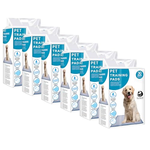 Image of Pet World Training Pads, with Odor Lock Technology & Super Absorbent Pee Pads, Leak-Proof Dog Potty Training Pads for Puppies, Dogs,Cats & Rabbits (60 X 60 cm) Pack of 6(30 Pcs Each)