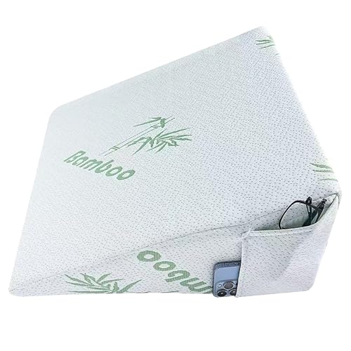 LUXTROUS Premium Bamboo Wedge Pillow For Bed Adult Memory Foam,Wedge Cushion Acid Reflux Pillow, for Reduce Snoring Back Pain Heartburn,Maternity Support Washable Zip Cover (Pack of1)