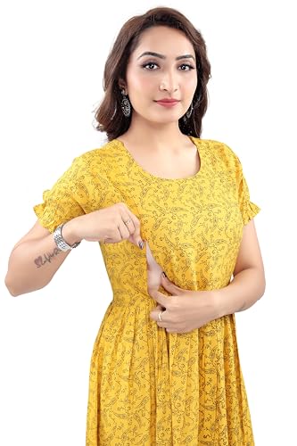 Image of B2F Women's Flared Anarkali Maternity Dress, Feeding Kurti with Concealed Zip for Pre & Post Pregnancy
