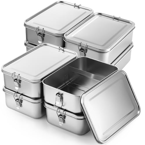 Umigy 8 Pcs Stainless Steel Food Containers 2400ml Metal Bento Lunch Box Stainless Steel Food Storage Containers, Lockable Clips to Leak Proof, Reusable Dishwasher Snack Boxes for Work