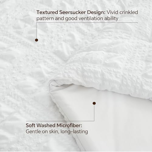 Image of BEDELITE Queen Comforter Set, Seersucker Bedding Set 3 Pieces, Bright White | All Season Use, Machine Washable, Soft and Lightweight, Ruched Comforter for Bedroom, Wrinkle-Resistant, Cozy and Stylish