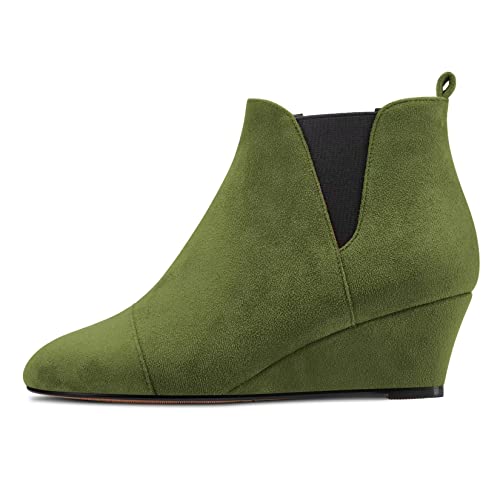 Castamere Women Chunky Block Mid Heel Round Toe Ankle Boots Short Bootie Slip-on Classic Dress Party Office Boots 5 CM Heels Green C 2.5 UK