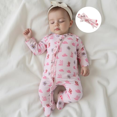 Newborn Baby Girl Western Clothes Cowgirl Boots Footie Romper Rodeo Country Zipper jumpsuit Fall Winter Clothes2
