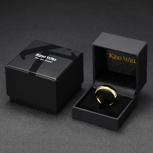 Image of King Will Tungsten Carbide Wedding Band for Men Women-4 /6 /8mm Width 14K Gold Plated Tungsten Wedding Ring Matte Brushed & High Polished Style Comfort Fit Wedding Band Size 6-14
