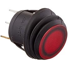 NTE Electronics 54-527W Waterproof Round Illuminated Rocker Switch, SPST Circuit, ON-None-Off Action, Nylon Red LED Actuator, 0.187" Quick Connect Terminals, 16 Amp, 125V