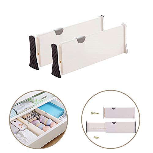 Onerbuy Pack de 2 separadores de cajones Extensibles Separadores de gabinetes de clóset Ajustables con Bordes de Espuma Anti-rayones, 4'' Alto 11  - 17  Largo