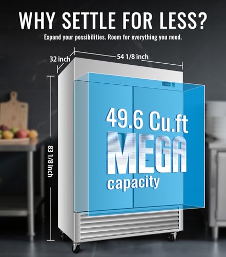 Image of 54 inch W Commercial Freezer, ETL Certified 49.6 Cu.ft Stainless Steel Reach-in Upright Freezer,Auto Defrost,Digital Temperature Control (-10F to 10F) Used to Restaurant,Bar,Shop