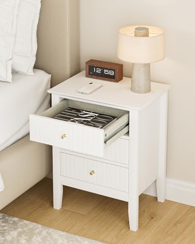 Image of Fluted Nightstand, Farmhouse Night Stand with 3 Drawers, Mid Century Modern Side Accent Table,Bedside End Table for Bedroom, Living Room, White
