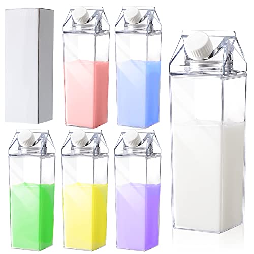 Image of 17 oz Milk Carton Water Bottles Clear Plastic Milk Box Portable Reusable Square Juice Bottles for Outdoor Sports Travel Camping Activities(6 Pieces)