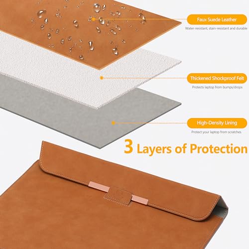HYZUO 13.3-14 Inch Laptop Sleeve Bag with Stand Feature Compatible with MacBook Pro 14 M3/M2/M1 Pro/Max A2992 A2918 A2779 A2442 2024-2021, MacBook Air 13 2017-2012, Case with Pouch, Brown(with Trim) - Image 4
