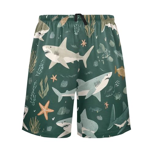 Shark Starfish Pattern Pajama Shorts for Mens Pjs Bottoms Sleep Shorts Lounge Wear Pajama Pants with Pocket