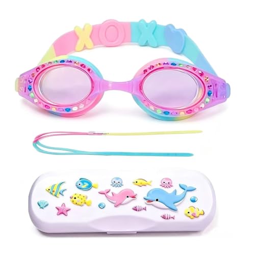 YUENREE Bling Swim Goggles for Girls Ages 4-12, Anti-Fog UV400 Protection