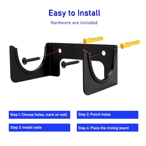 VANROUG Ironing Board Hanger Wall Mount, Iron Board Hook, Ironing Board Holder Organizer Wall Rack for Y or T Leg, Laundry Room, Black
