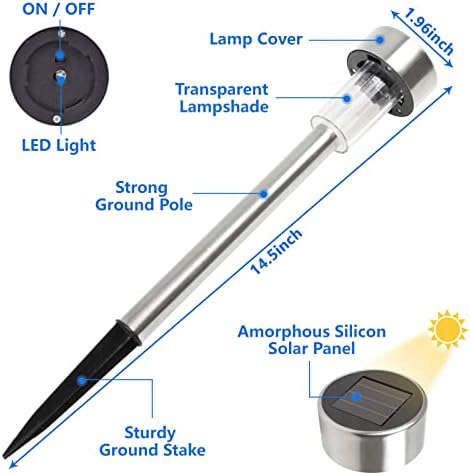 Melofo Outdoor Solar Stake Lights 10 Pack LED Waterproof Stainless Steel Garden Lights Solar Powered Stakes Garden Outdoor Light Post Path Light for Garden Pathway Patio Yard Halloween Christmas Gift