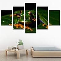 SIGNWIN 5 Panel Canvas Wall Art Amphibians Closeup Decorative Elements Frog Hallway Impressionism Multicolor for Home Decorations Ready to Hang - 60
