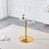 Generisch Runder Glasbalkentisch 85 cm Durchmesser 76 cm Höhe, Gehärtetes Glas mit Goldener Metallbasis, Minimalistisch für Wohnzimmer Hausbar Café Pub