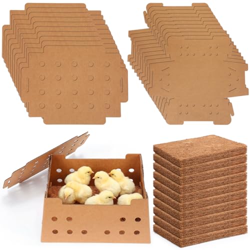 Gilprop 10 Sets Baby Chick Shipping Box Kit Including 10 Boxes and 10 Pads, 25 Chicks Per Box, 12 x 9 x 6 Inches Store Poultry Travel Boxes Pet Carrier for Duck, Bird, Small Animals