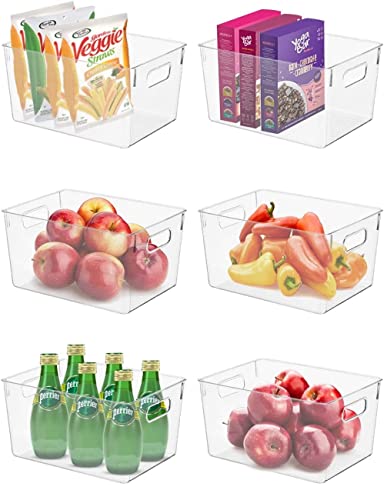 Image of Pantry Organizer, Clear Storage Bins, for Kitchen, Pantry, Cabinets, for Storing Packets, Spices, Sauce, Snacks, Cans, By Homeries 11”x8”x6” (Pack Of 6)