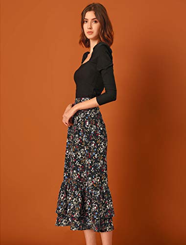 Allegra K Women's Printed Skirt 2025 Weekend Trendy Summer Chiffon Ruffle Tiered Flowy Midi Skirts4