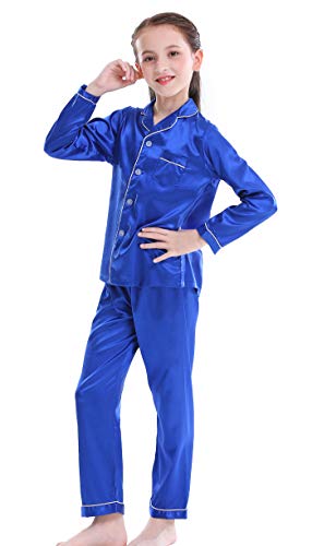Girls Boys Satin Long Sleeve Button-Down Pajamas Set Sleepwear Loungewear4