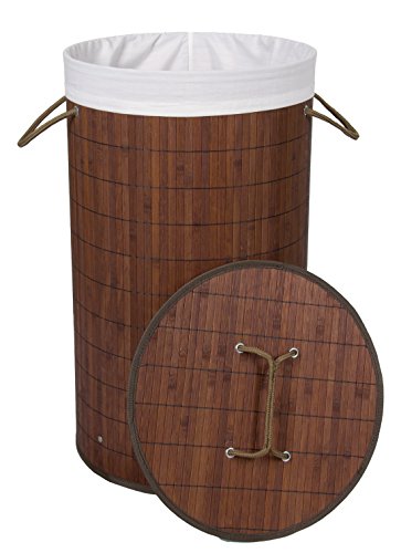 Couronne Château Bambou Panier à linge rond avec couvercle, 58 cm x 35 cm Ø, brun foncé Cover