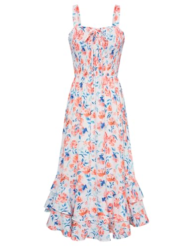 GRACE KARIN Kleid Damen Blumen Freizeitkleid Trägerkleid Böhmisch Wickelkleid Schwingen Kleid Sommer S Weiß-Orange Blume