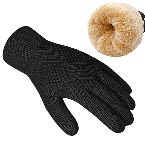 YUHAN PRETTY Winter Gloves for Women Touch Screen Ladies Thermal Fleece Warm knit Wool Snow Gloves for Cold Weather(Black)