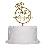 Sleyberoy Just Engaged Cake Topper - Gold Shiny Acrylic Cake Toppers, Proposal Engagement Wedding Pa