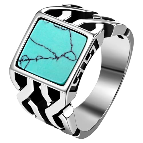 OIDEA Bague Homme Acier Inoxydable: Bague Chevalière Homme avec Turquoise Style Vintage Unique pour Biker Motard Carré - Cadeau Anniveraire Fête des Pères