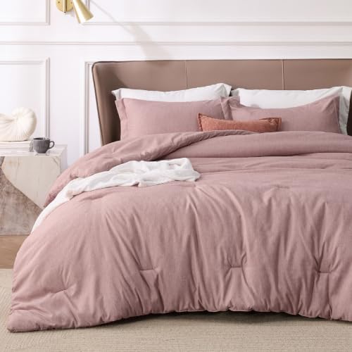 Image of Bedsure Full Comforter Set - Dusty Rose Soft Bedding for All Seasons, Cationic Dyed Bed Set, 3 Pieces, 1 Full Size Comforter (82 inchx86 inch) and 2 Pillow Shams (20 inchx26 inch+2 inch)