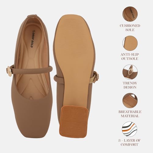 Image of DROP BOLD Khaki Square Toe Mary Jane Block Heel Show For Women & Girls