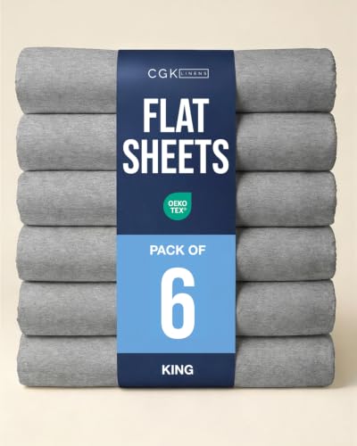 King Size Flat Sheet - Pack of 6 Top Flat Bed Sheet Only - Heathered Grey