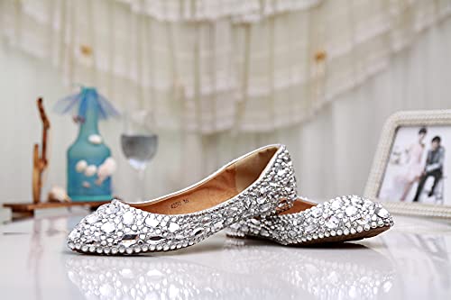 Minishion Wedding Shoes For Women Flats Comfortable Rhinestone Party Shoes Ll030 Silver Us 8.5 #TOP3