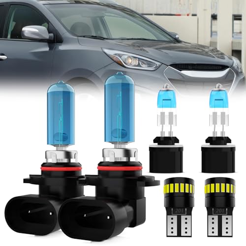 LECCIBUB Headlight Bulbs License Plate Lights Fit For Hyundai Tucson 2014-2015, 9012 High Low Beam + 880 Fog Lights Halogen Light Bulb + License Plate Lights, Pack of 6