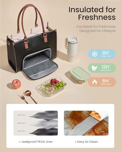 Image of LOVEVOOK Laptop Lunch Bag for Women 15.6 Inch, Waterproof Tote Purse with Cup Holder & Elegant Clutch