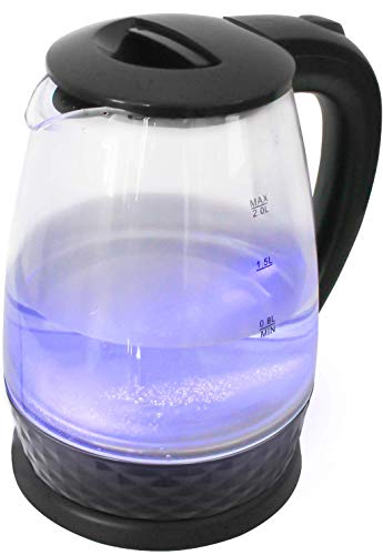 Eaxus® Glas Wasserkocher - 2,0 Liter 1800 Watt, blaue LED Beleuchtung, Schwarz