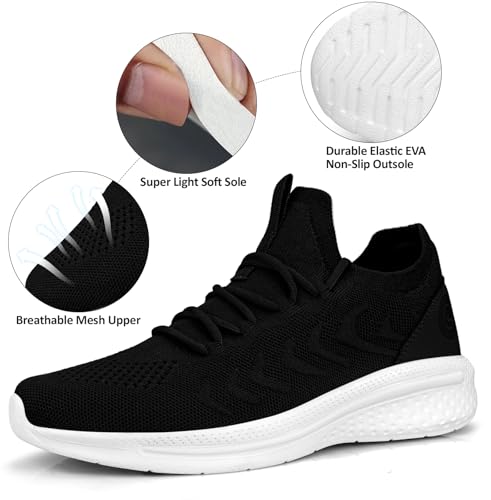 Pujcs Men Sneakers Lightweight Running Shoes for Men Slip on Walking Shoes Black White2