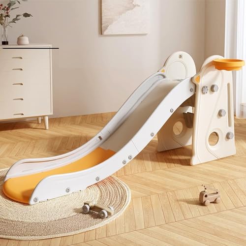 CHIIRAKU Toddler Slide & Climbing Playset with Basketball Hoop – Foldable, Kids Slide Indoor Anti-Slip Steps, 175cm, 60kg Weight Capacity